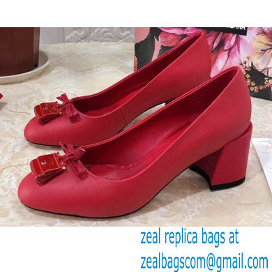 Dolce & Gabbana Block Heel 6.5cm Leather Sicily Pumps Red 2021